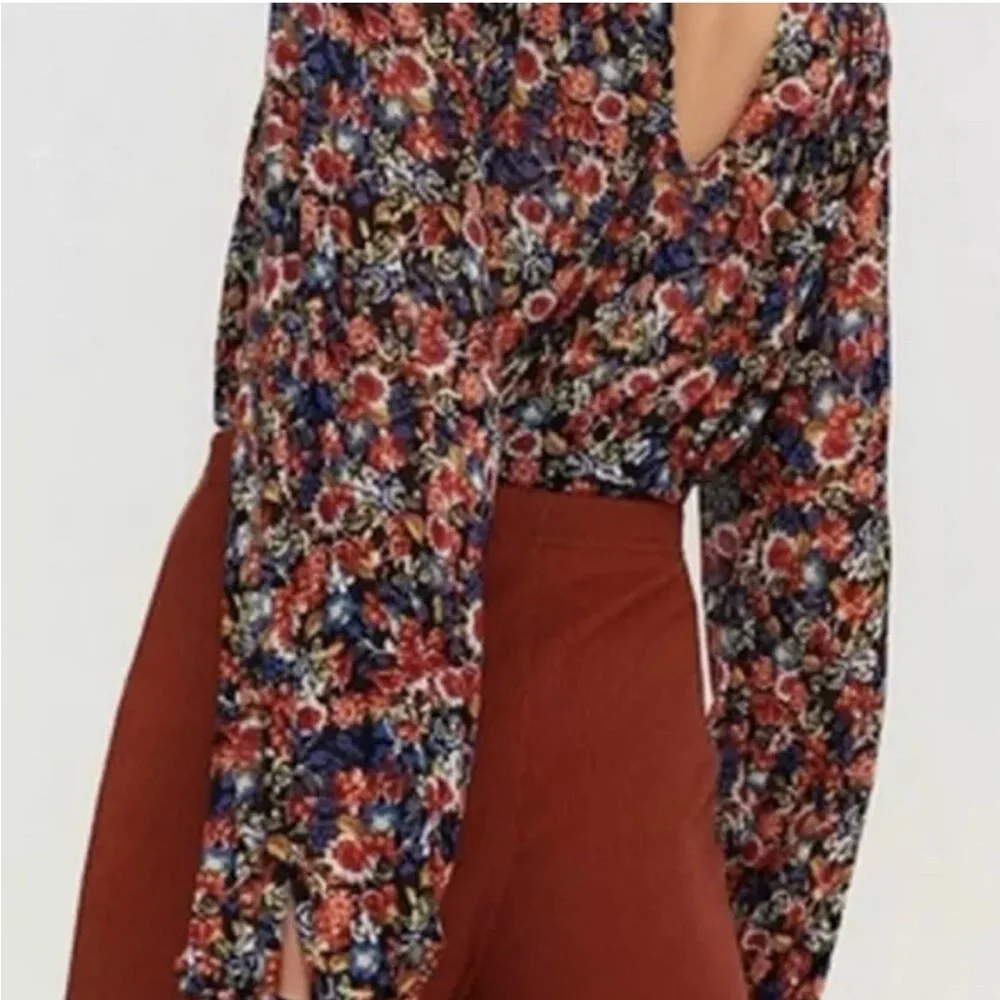 Free People All Dolled Up Mesh Sheer S Floral Long Sleeve Top Balloon High Neck - Picture 3 of 11